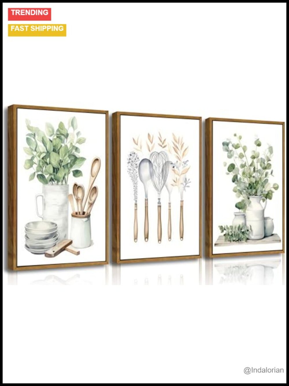 Boho Botanical Eucalyptus Leaves Wall Art Print Set Kitchen Decor